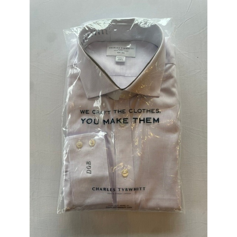 Charles Tyrwhitt Mens 18/35 Classic Fit Non-Iron Dress Shirt Purple Micro Check